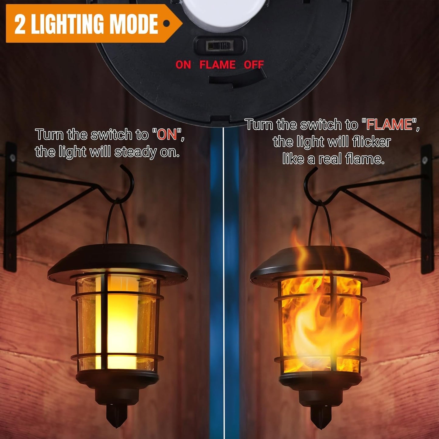 Dynaming Solar Flame Wall Lanterns, Outdoor Solar Wall Hanging Lights, Flickering Flame LED Lights