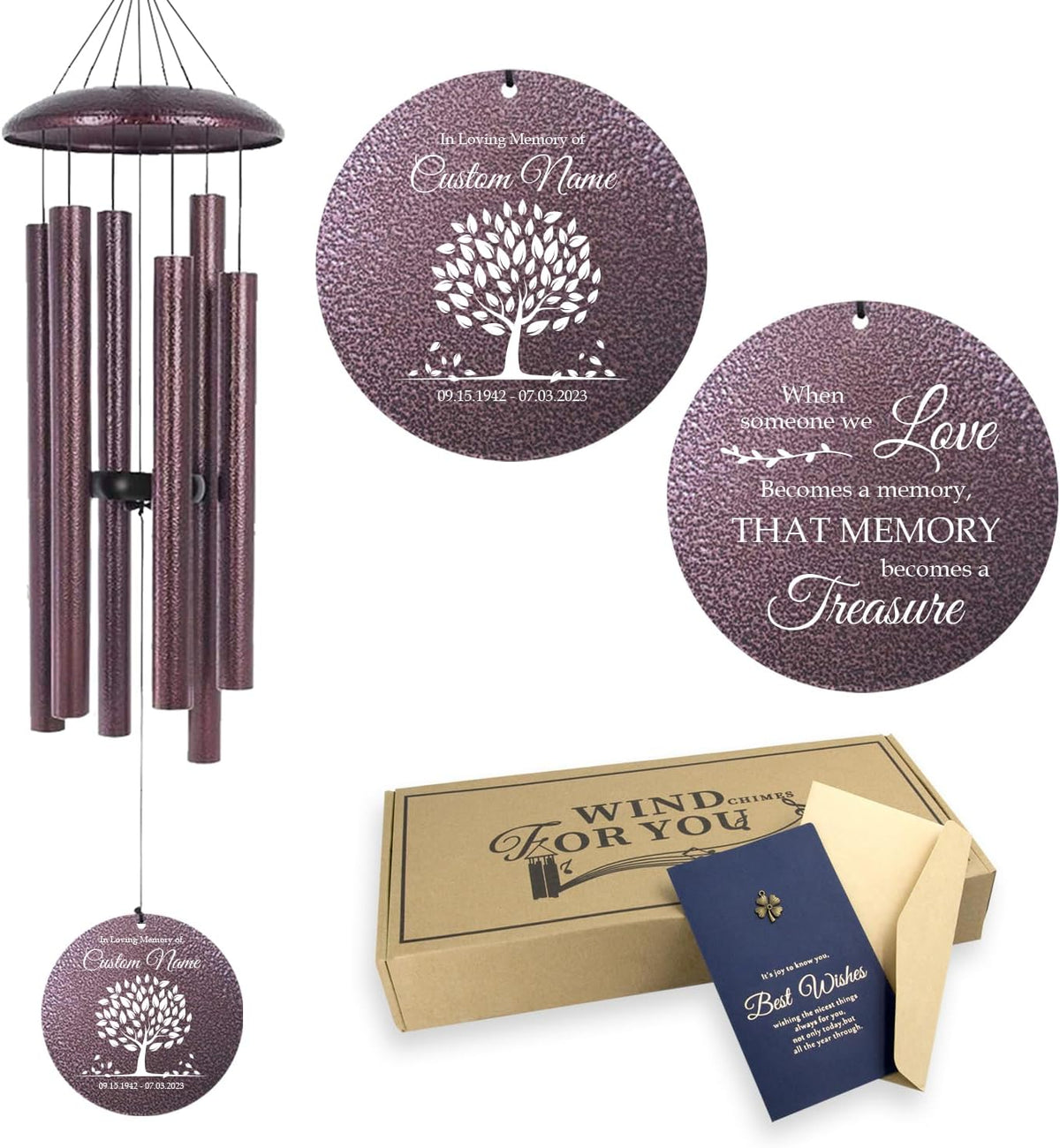 ASTARIN 36" Large Deep Tone Personalized Sympathy Wind Chimes, Memorial Wind Chime for Loss of