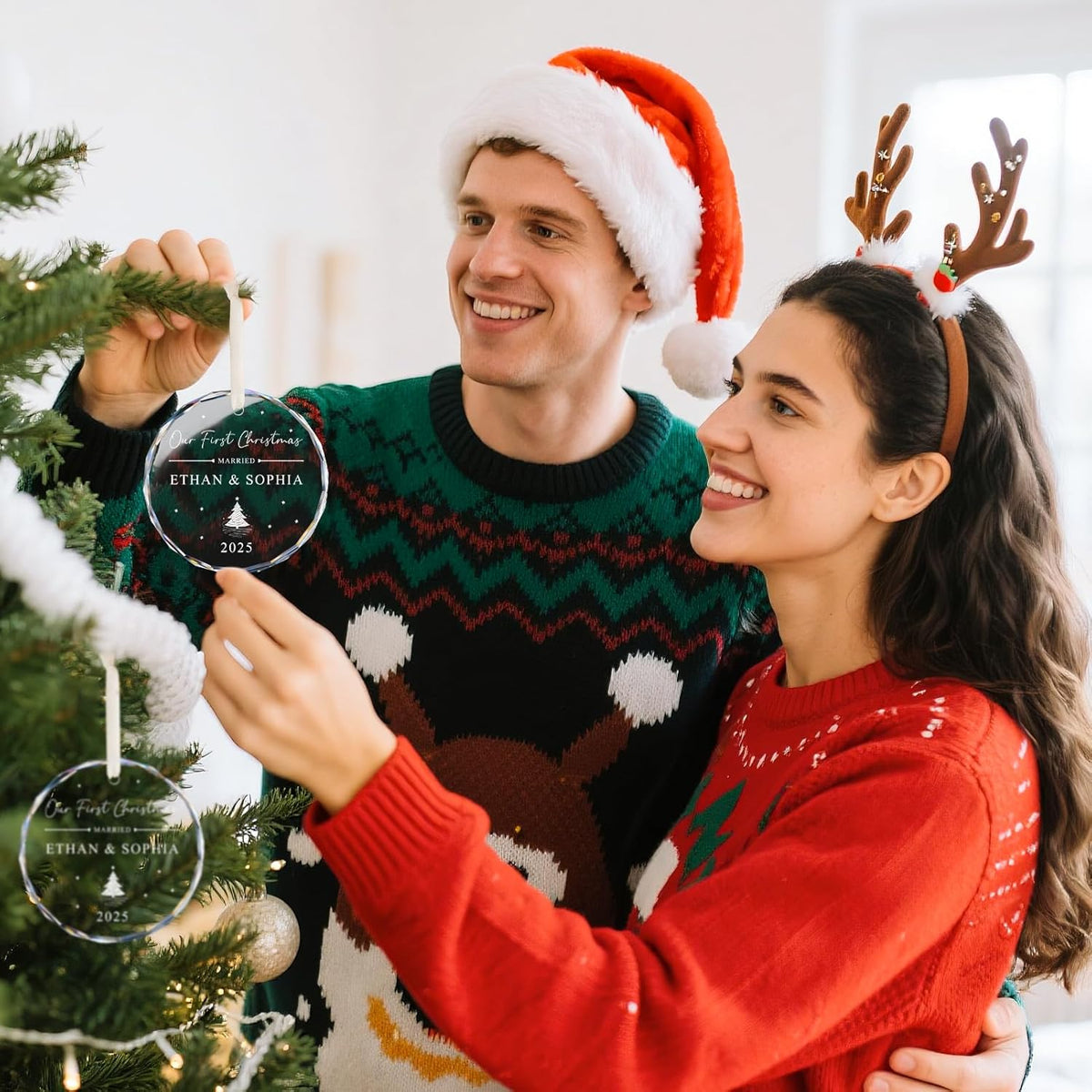 Personalized First Christmas Married Ornament 2025, 1st Year Wedding Ornament for Newlywed, Custom