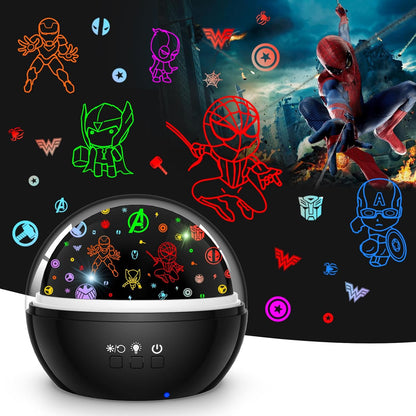 Superhero Night Light Projector for Boy,Kids Night Lights with Spiderman and Star Theme,360 Degree