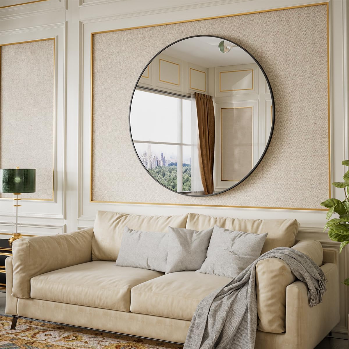 BEAUTYPEAK 42 Inch Round Mirror, Metal Frame Circle Mirror, Wall Mounted for Entryway, Bathroom