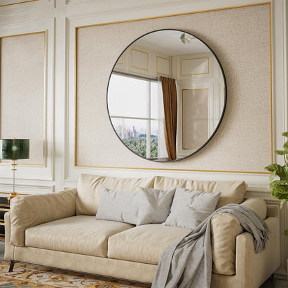 BEAUTYPEAK 42 Inch Round Mirror, Metal Frame Circle Mirror, Wall Mounted for Entryway, Bathroom