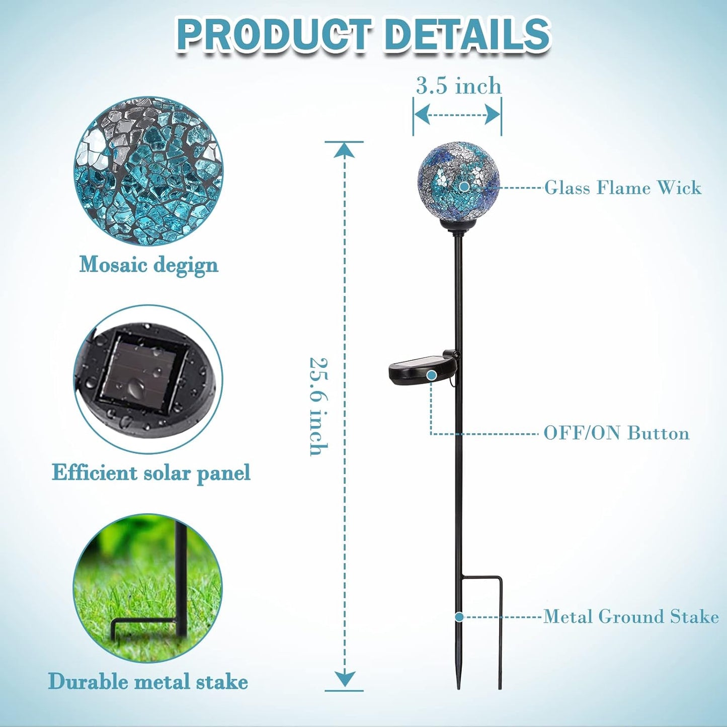 Solar Garden Lights Outdoor Decorative - Solar Gazing Ball Mosaic Garden Stakes Decorative