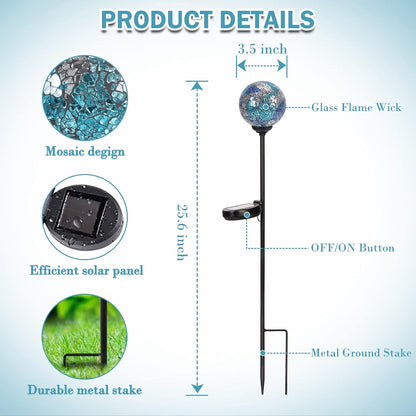 Solar Garden Lights Outdoor Decorative - Solar Gazing Ball Mosaic Garden Stakes Decorative