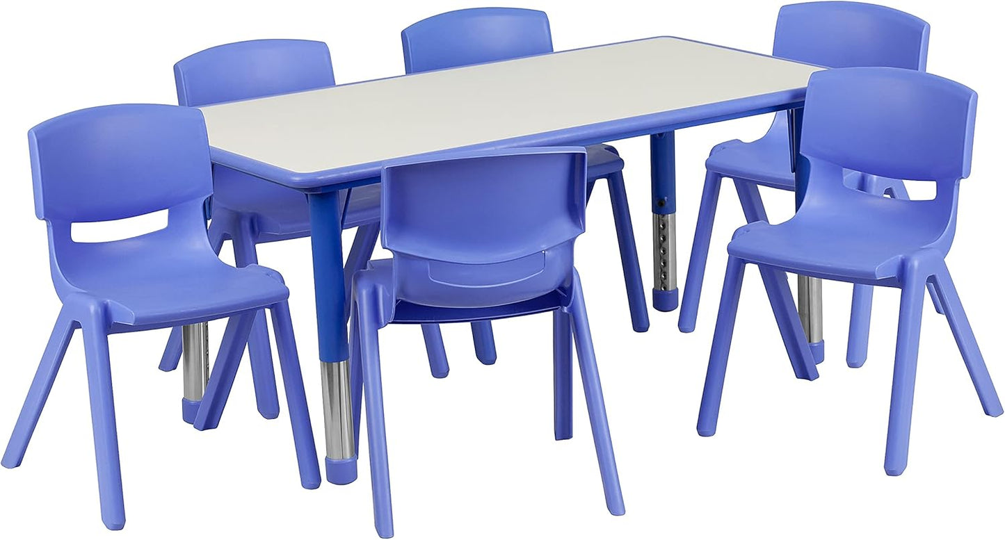 Flash Furniture Emmy Adjustable Classroom Activity Table with 6 Stackable Chairs, Plastic Activity