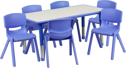 Flash Furniture Emmy Adjustable Classroom Activity Table with 6 Stackable Chairs, Plastic Activity