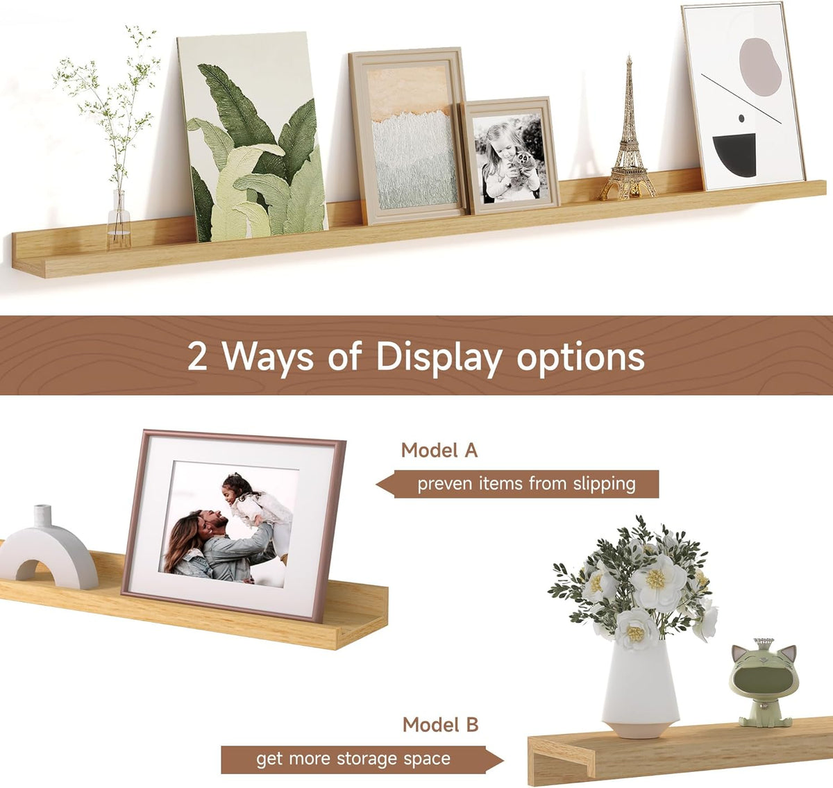 Picture Ledge Shelf for Wall, Floating Shelves Set of 4, 48 Inch Long Nursery Book Shelves for Toys