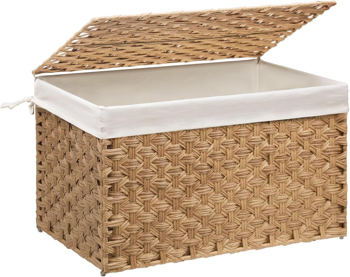 Wicker Storage Basket with Lid, 27.7 Gallon (105L) Large Blanket Basket with Lid, Woven Storage Bin