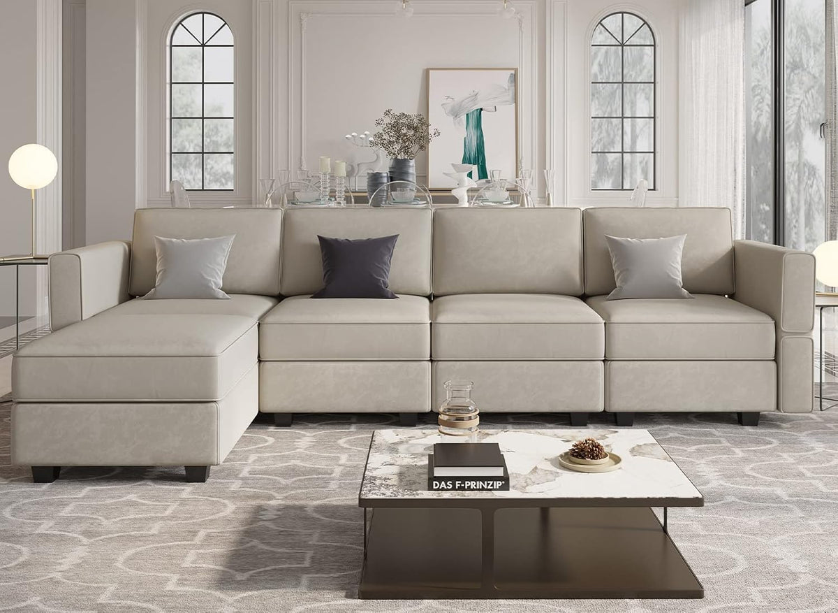 Belffin Modular Sectional Sofa Couch with Reversible Chaise Velvet L Shaped Couch with Storage