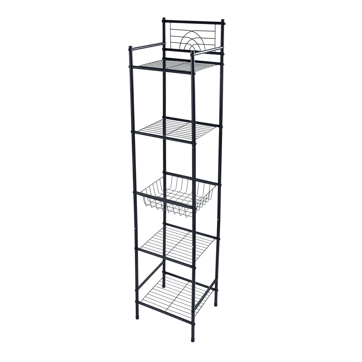 Bath Bliss 5 Tier Freestanding Bathroom Storage Shelf, Black Metal Organizer Rack | Rust Resistant