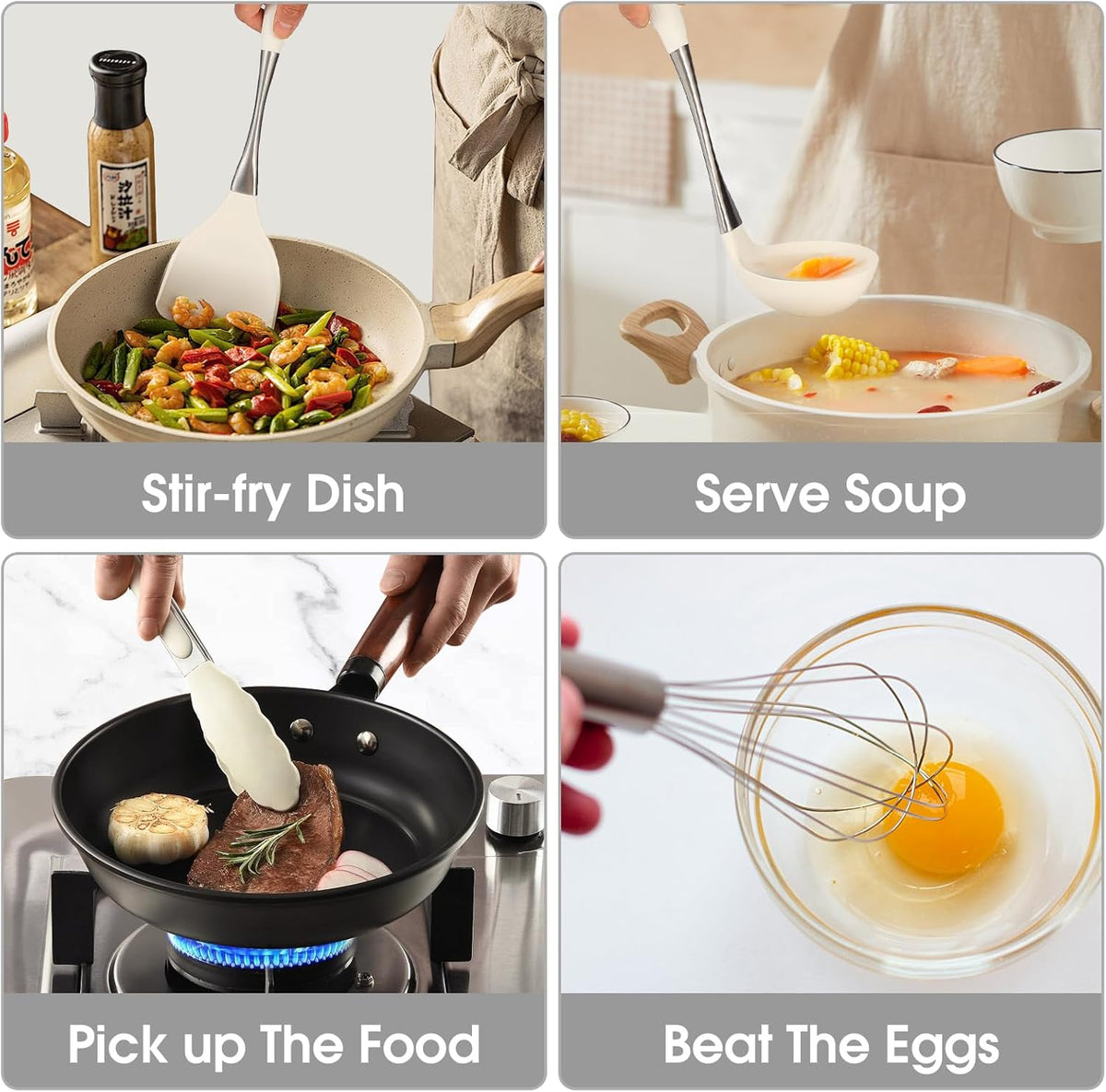 Premium White Silicone Cooking Utensils Set-Non-Toxic, Heat Resistant, BPA Free Kitchen Utensils