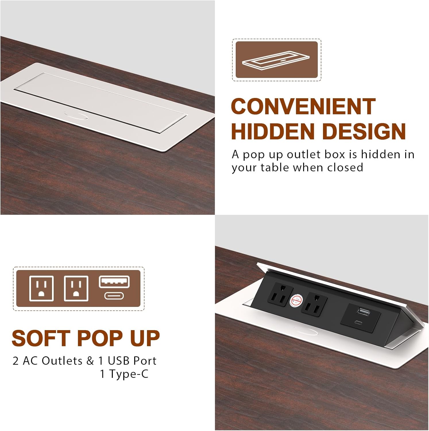 HIFYOBRO 24" Tall End Table with 2 Drawers and Charging Station, Type-C & USB Port & Power outlets
