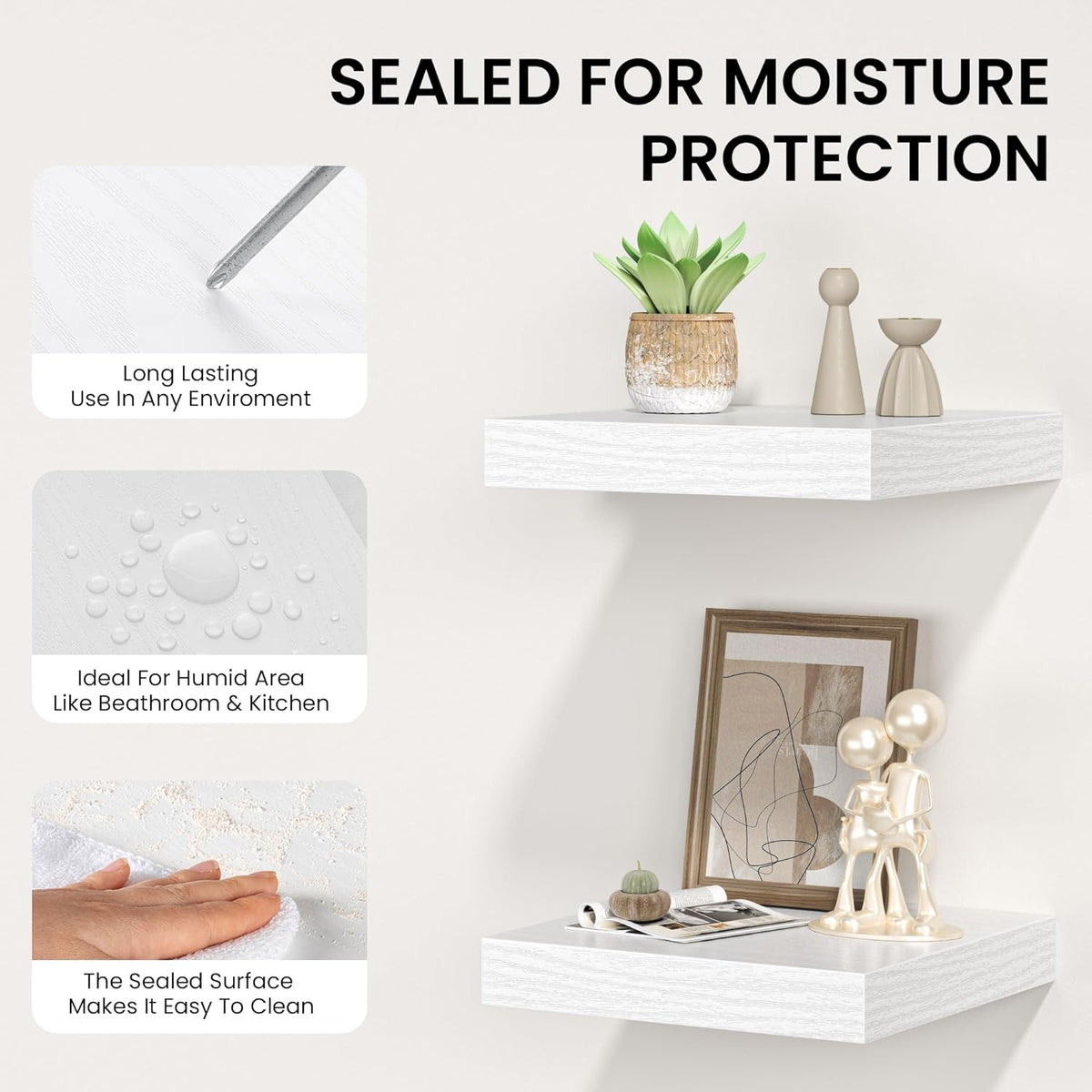 Square Floating Shelves for Wall, 8" W x 8" D x 1.2" H, Small Wooden Wall Mounted Display Shelves