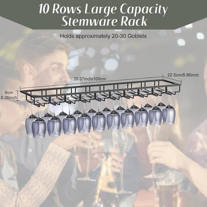 Xverycan Wine Glass Rack Under Cabinet, 10 Row Extreme Large Stemware Hanger, Metal Wine Goblet