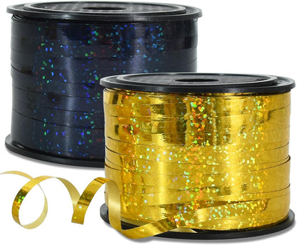 BEISHIDA 2 Pack 100 Yards Black Gold Curling Crimped Glitter Ribbon Balloon String Shiny Metallic