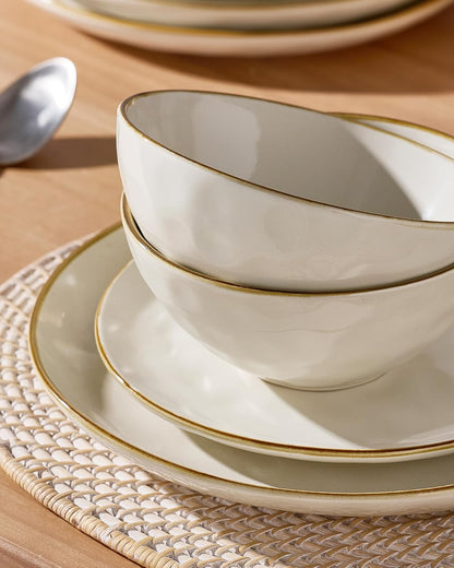 Famiware Dinnerware Sets for 4, Ocean Round 12-Piece Kitchen Plates and Bowls Sets, Microwave and