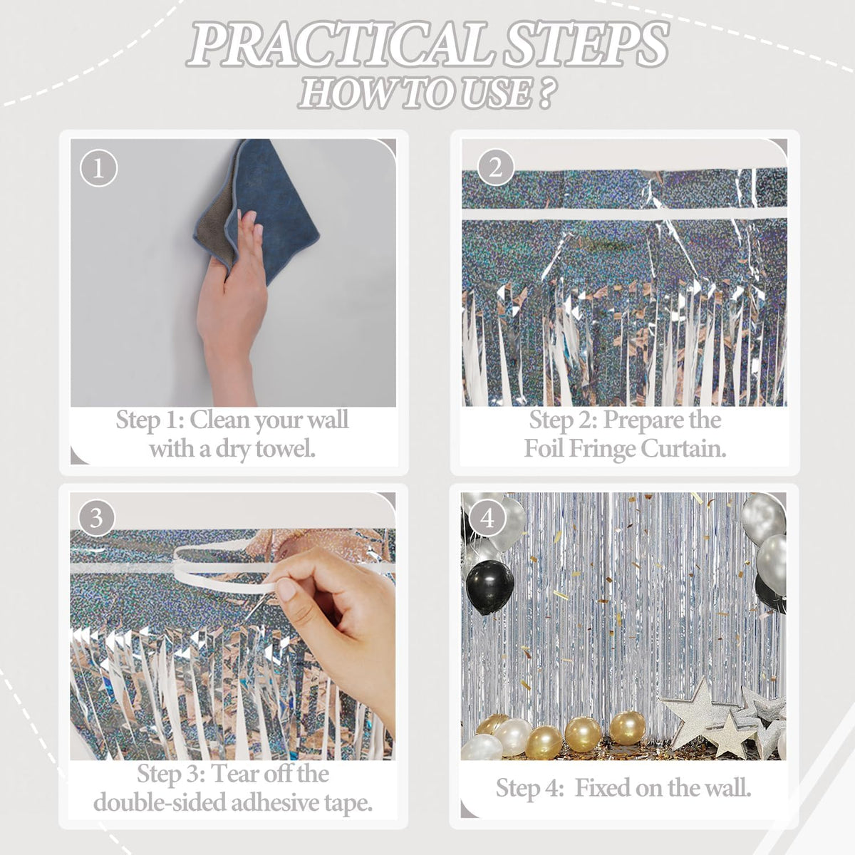 3 Pack Foil Fringe Backdrop - Laser Silver Shiny Tinsel Curtains for Party Decoration/Photo Booth
