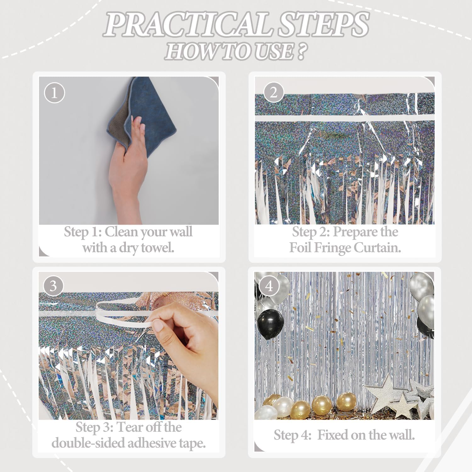3 Pack Foil Fringe Backdrop - Laser Silver Shiny Tinsel Curtains for Party Decoration/Photo Booth