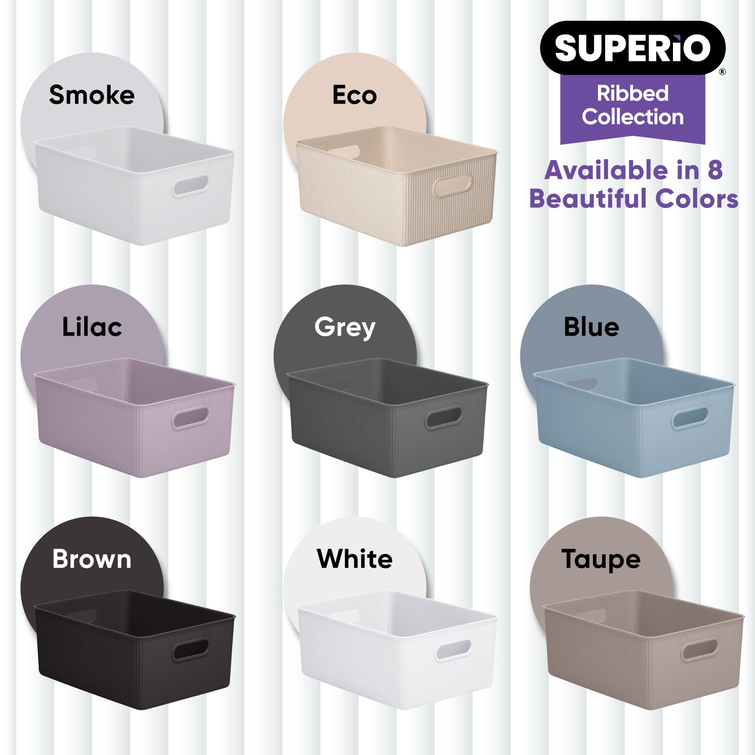 Superio Ribbed Collection - Decorative Plastic Basket Open Home Storage Bins Organizer, Large Brown