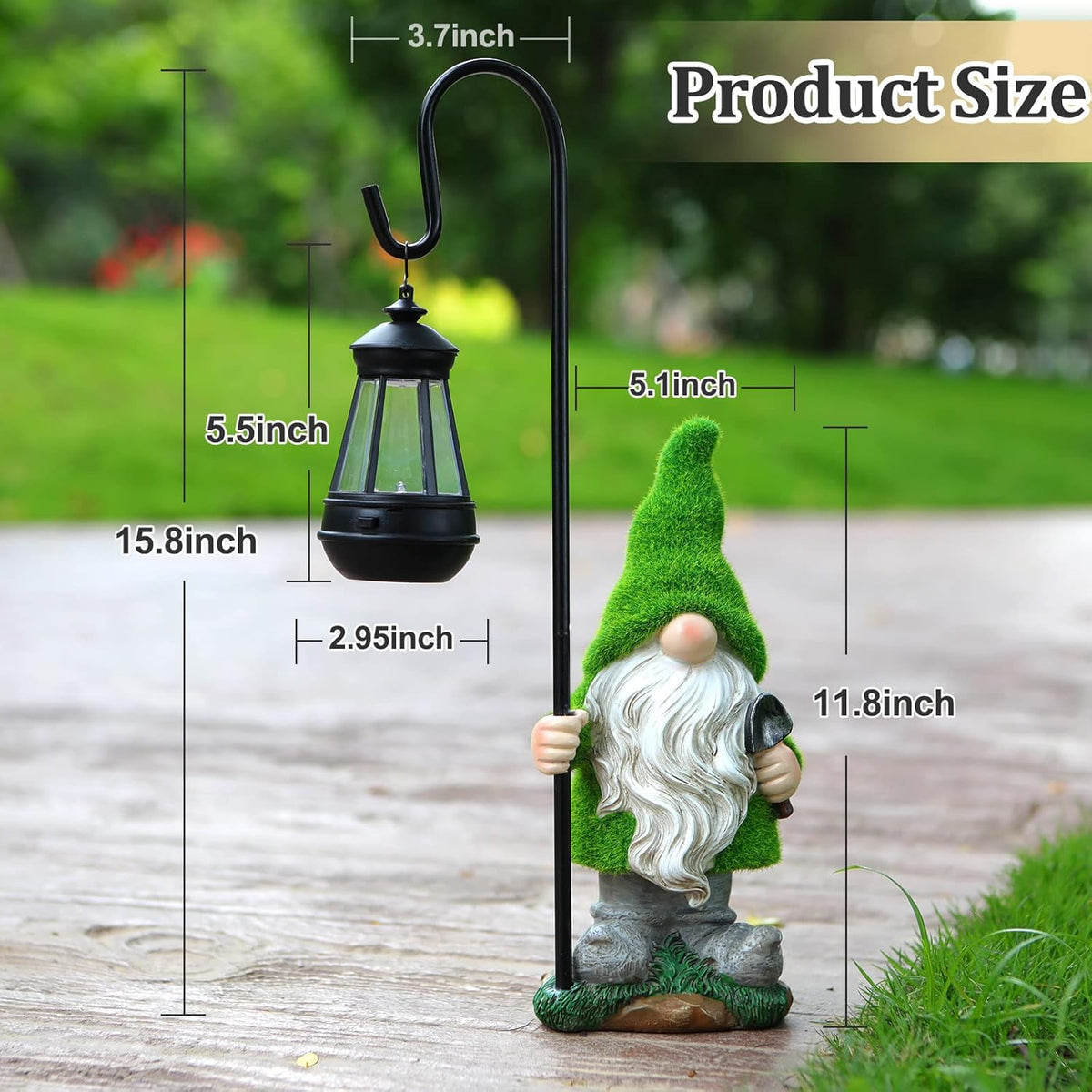 Flocked Solar Garden Gnomes Outdoor Statues 15.8”Outdoor Garden Decor LED Outdoor Decor Light