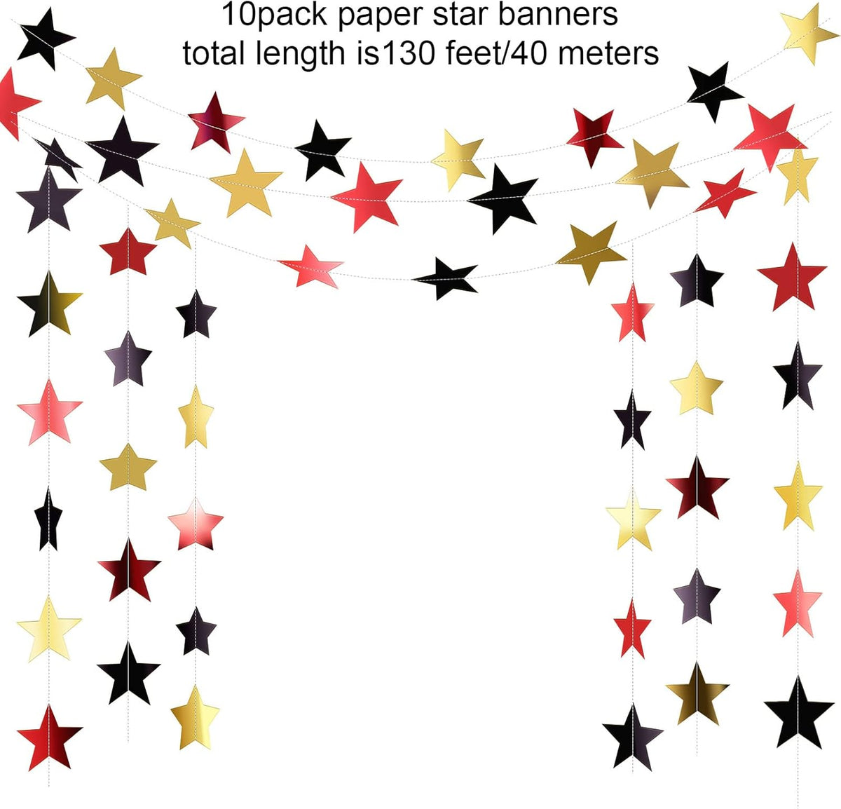 Patelai Glitter Star Garland Banner Decor 130 Feet Star Hanging Bunting Banner Twinkle Backdrop for
