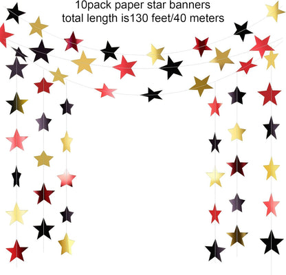 Patelai Glitter Star Garland Banner Decor 130 Feet Star Hanging Bunting Banner Twinkle Backdrop for