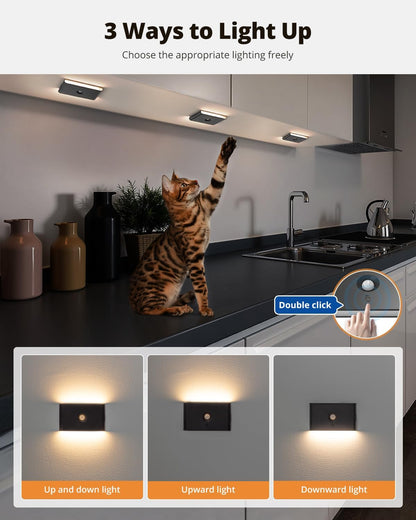 wowatt 6 Packs Rechargeable Motion Sensor Stair Light Black (Magnetic Mounting Design)(Sensor Modes