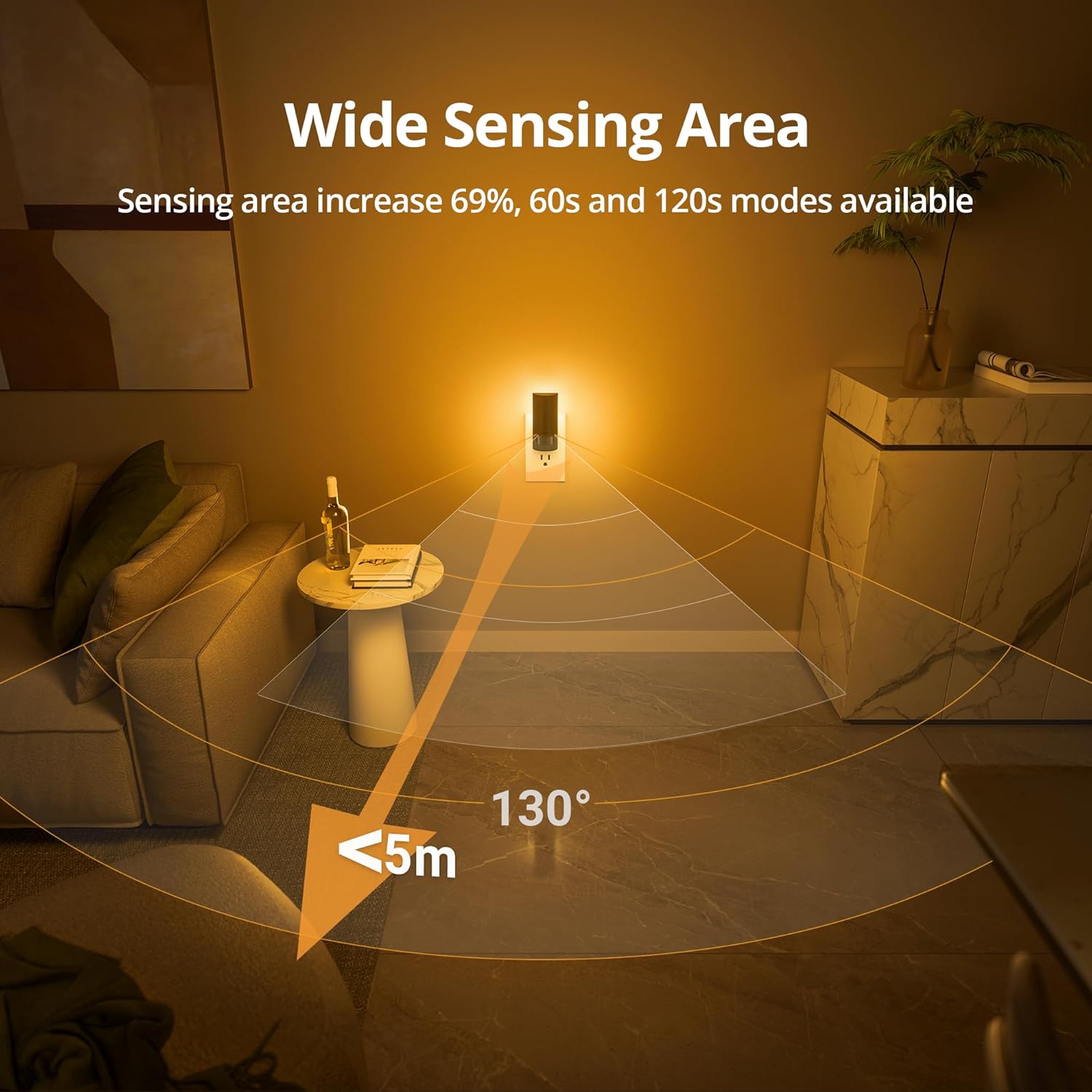 Lyridz Plug-in LED Amber Night Light with Motion Sensor, Rotatable, Dimmable Backlit Nightlight