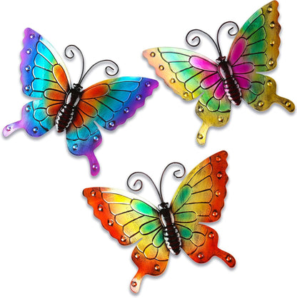 MACLARONX 3Pcs Metal Butterfly Wall Decor,11" Large Outdoor Fence Yard Art Butterflies 3D Garden