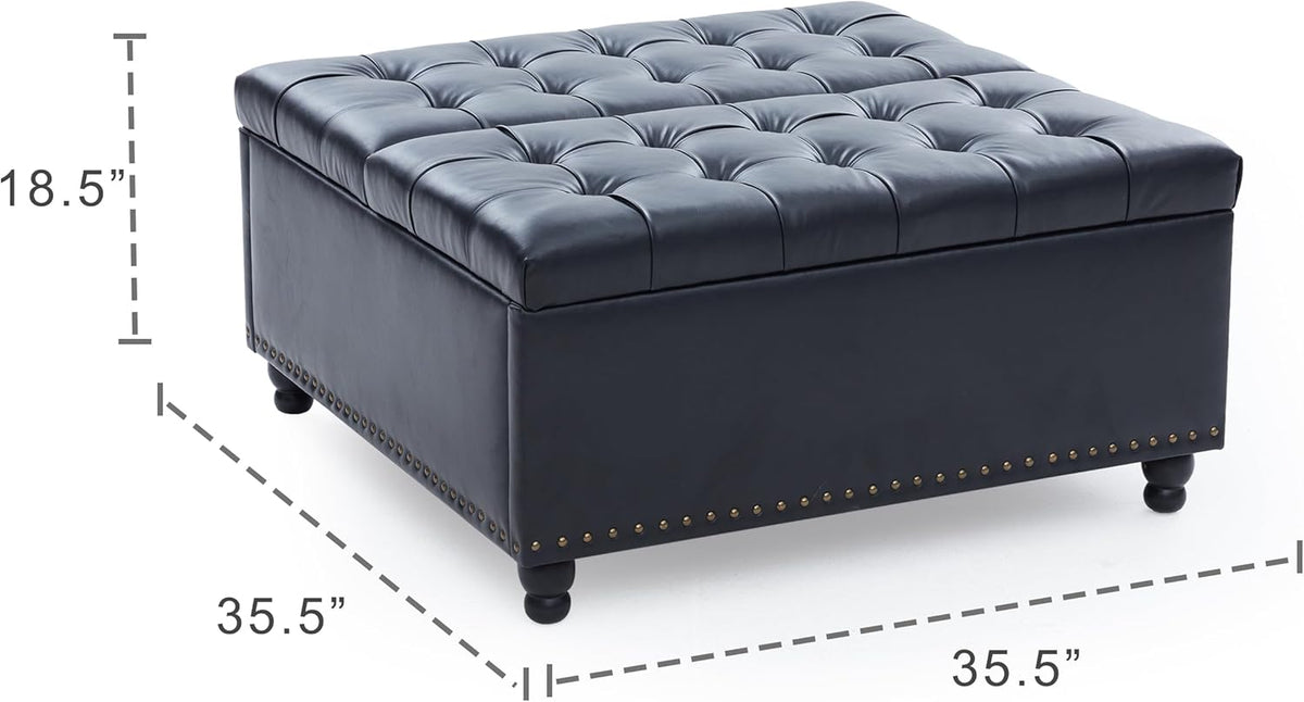 Tbfit Large Square Storage Ottoman Bench, Tufted Upholstered Coffee Table Ottomans with Lift Top &