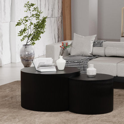 Round Coffee Table Set of 2, Nesting Coffee Table and End Table Set Small Circle Drum Side Table