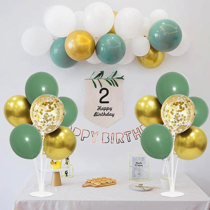 Green and Gold Balloon Stand Centerpiece Table Decorations for Birthday Woodland Baby Shower Party