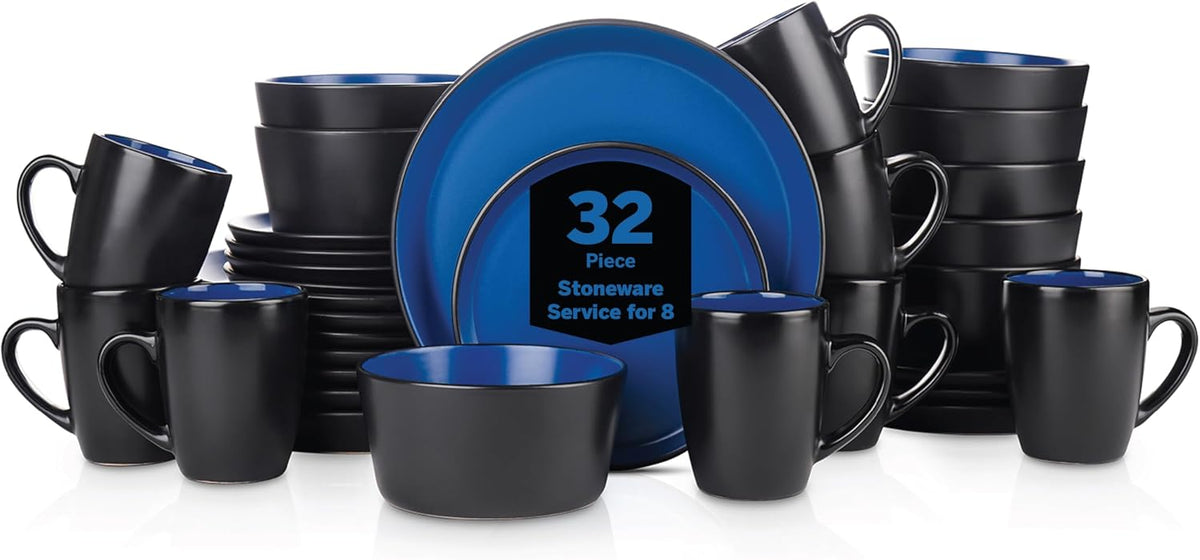 Stone Lain Albie Stoneware 32-Piece Modern Dinnerware Set, Kitchen Plates and Bowls Sets, Dish Set