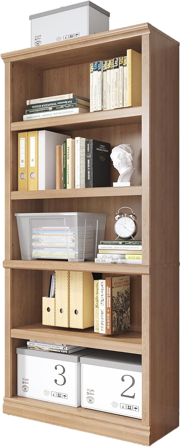 70 in Tall Bookcase, White Bookshelf Open Storage 5-Tier Shelves, 33 inch Wide Floor Standing