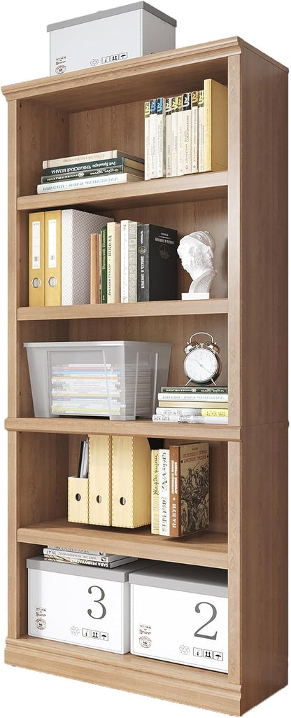 70 in Tall Bookcase, White Bookshelf Open Storage 5-Tier Shelves, 33 inch Wide Floor Standing
