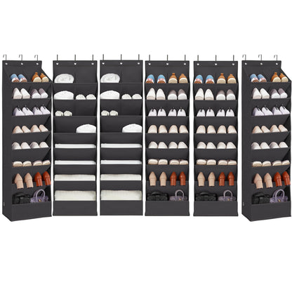 6 Pack Shoe Organizer with 6 Extra Large Pockets and 4 Large Pocket, Over the Door Sturdy Closet