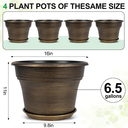 16 inch Plant Pots Outdoor Planters，4 Pack Large Plastic Flower Pot for Indoor Plants with Drainage