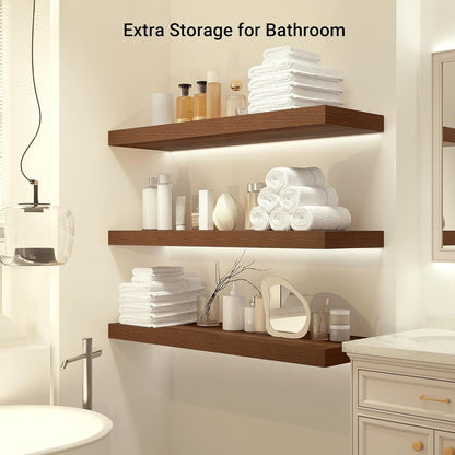 Heimlove 24 x 12 Inch Deep Floating Shelves Wall Mounted with Invisible Brackets,Storage Hanging