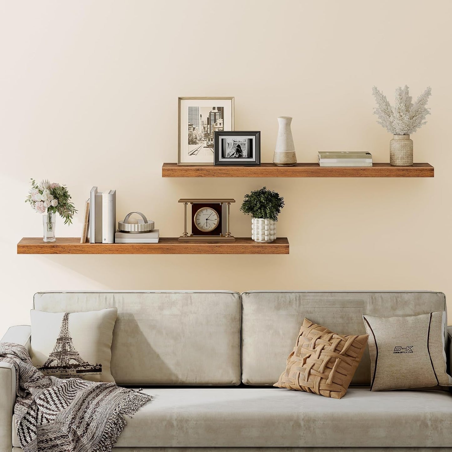 HOOBRO Floating Shelves for Wall, Wall Mounted Shelf Set of 2, 55" Hanging Shelf with Invisible