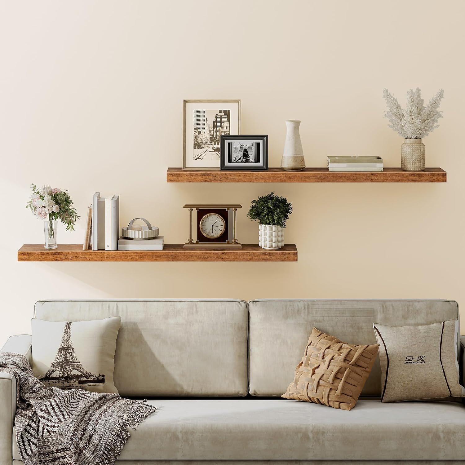 HOOBRO Floating Shelves for Wall, Wall Mounted Shelf Set of 2, 55" Hanging Shelf with Invisible