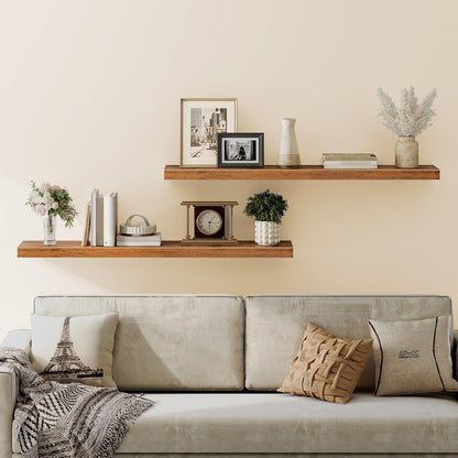 HOOBRO Floating Shelves for Wall, Wall Mounted Shelf Set of 2, 55" Hanging Shelf with Invisible