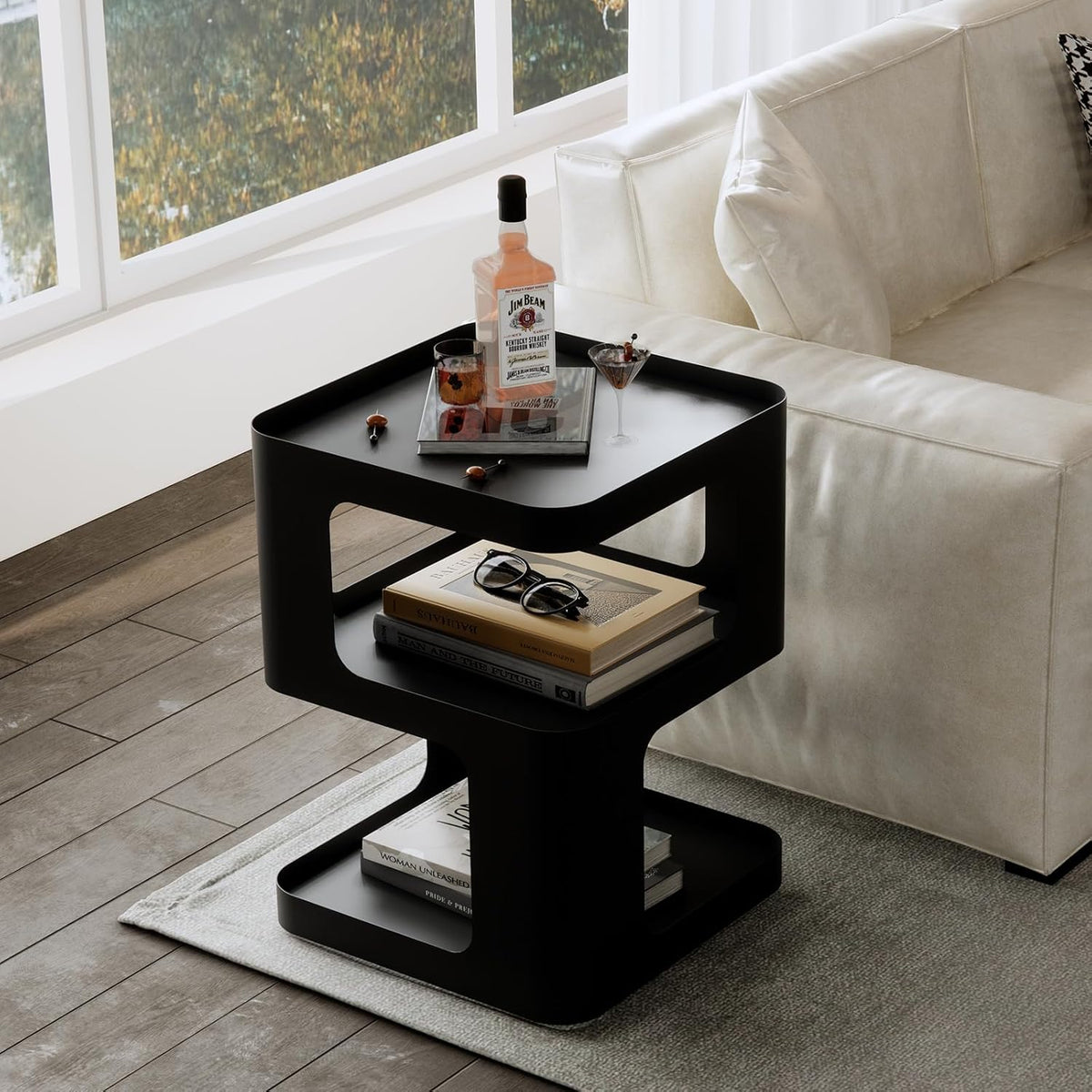Side Table,Modern end Table,Unique nightstand,Bedside Table,Black Metal Night Stand with