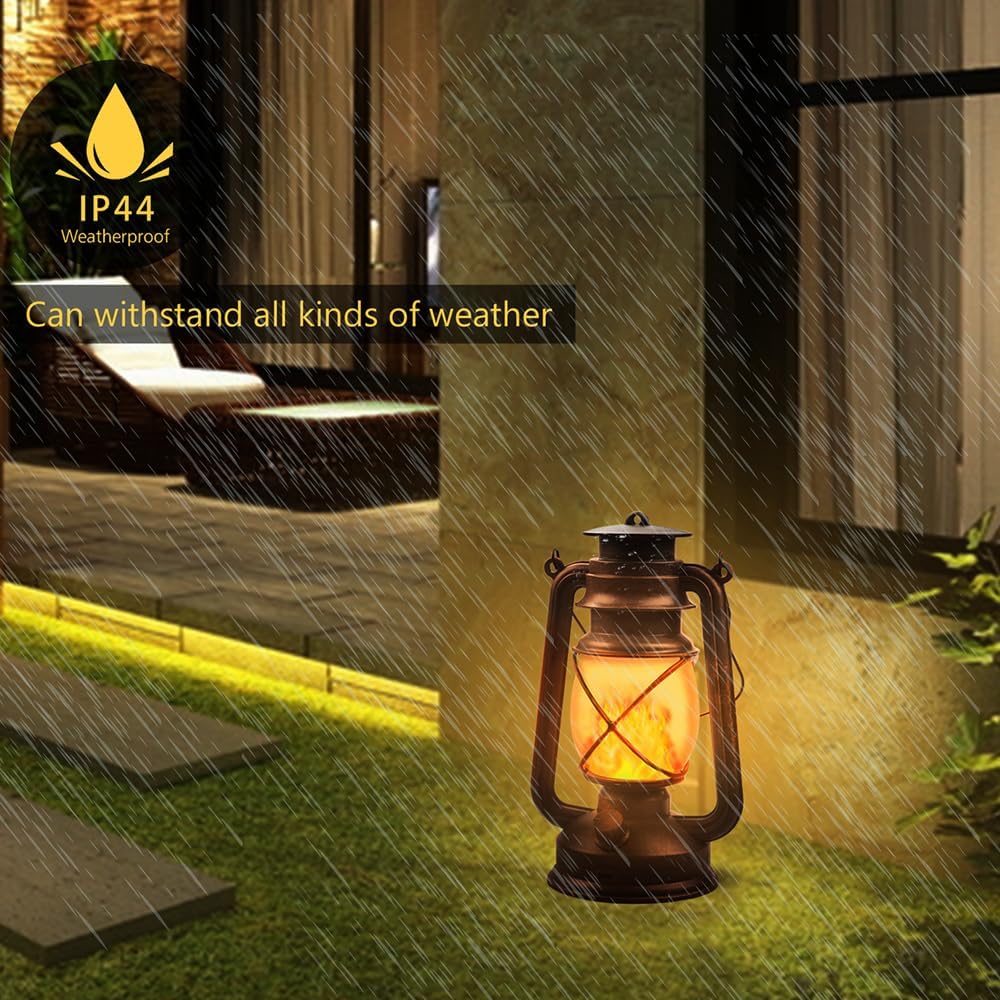 Lantern LED Battery Powered Camping Lamp Outdoor Hanging Lantern Flickering Flame Rechargeable