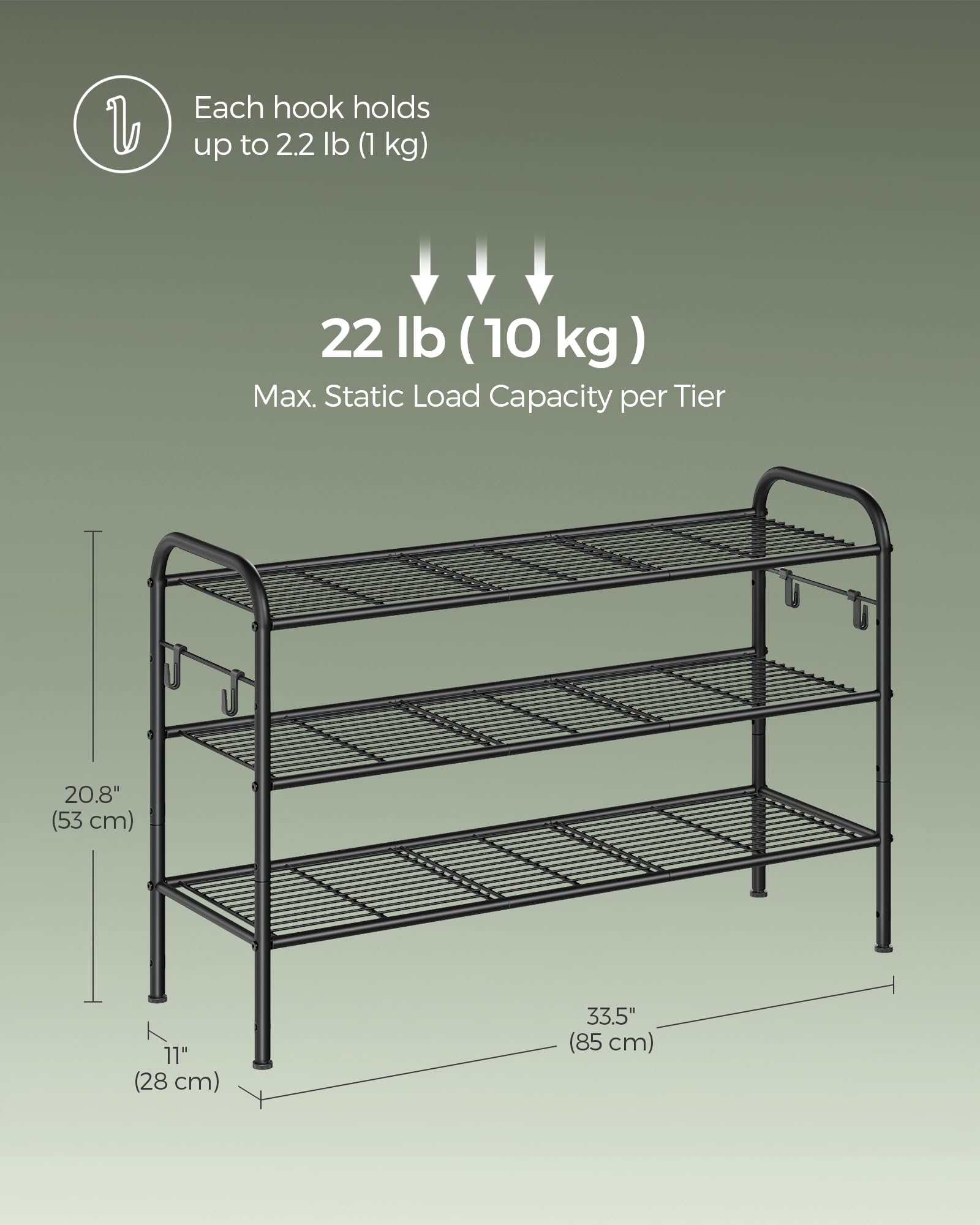 SONGMICS 3-Tier Metal Shoe Rack, Shoe Orgainzer, 33.5" Wide, Holds 16 Pairs