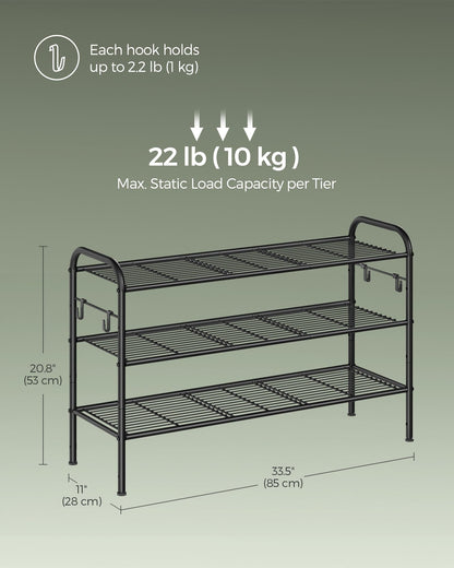 SONGMICS 3-Tier Metal Shoe Rack, Shoe Orgainzer, 33.5" Wide, Holds 16 Pairs