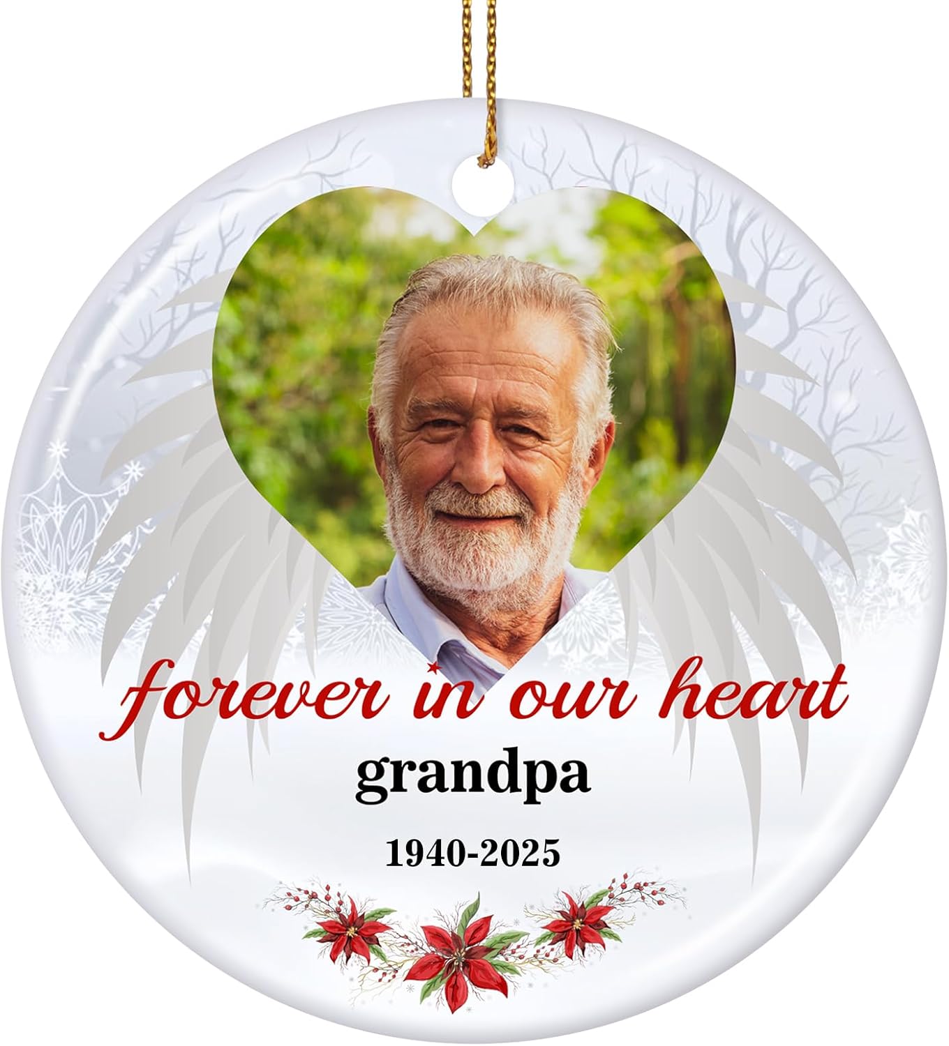 Valyria Personalized Memorial Christmas Photo Ornament, in Loving Memory Ceramic Custom Christmas