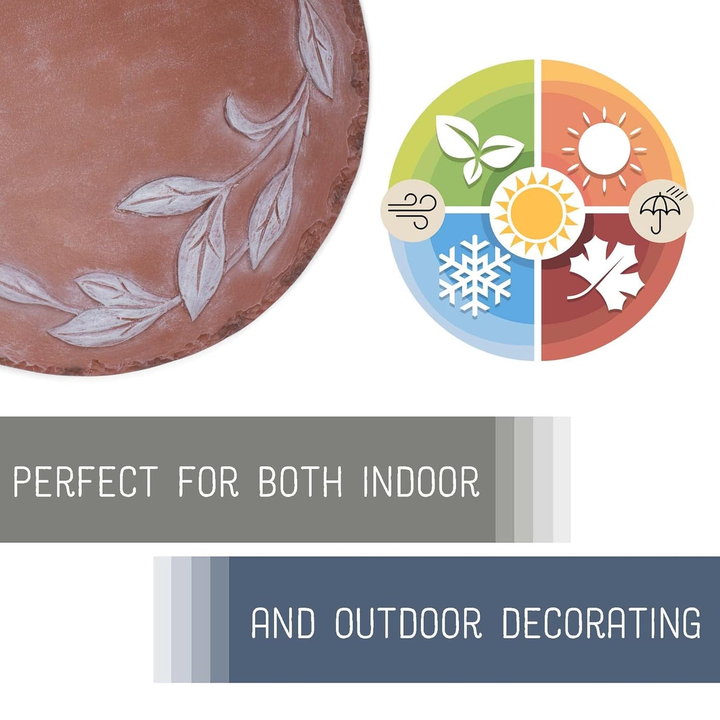 NAT & Jules Floral Laurel Wreath Leaves Pattern Dimensional Indoor Outdoor 12 inch Round Cast Resin