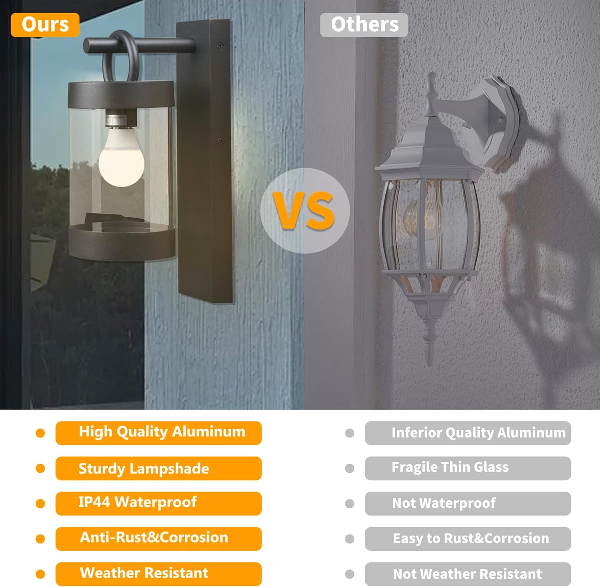 Dusk to Dawn Outdoor Wall Lighting 2 Pack Black Exterior Wall Lantern Sconce Fixture with E26 Base