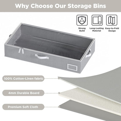 Under Bed Storage Containers, 2-Pack Underbed Storage Box, Collapsible Clothes Storage Bins with