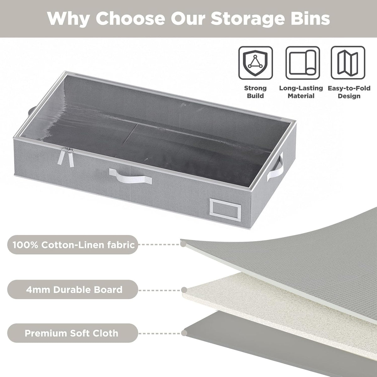 Under Bed Storage Containers, 2-Pack Underbed Storage Box, Collapsible Clothes Storage Bins with